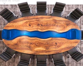 120" W x 48" D x 30" H Oval Epoxy Resin Conference Table | Wood Meeting Desk