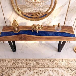 Solid Wood Live Edge Resin Console Table | Modern Entryway Statement Furniture