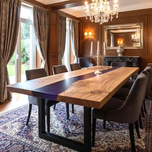 Deep Purple Epoxy Resin River Dining Table | Solid Wood Custom Kitchen Furniture