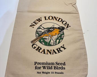 New London Grenier 10 livres. Sac en tissu pour graines pour oiseaux, vide, sans graines.