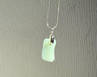 Collier pendentif en verre roulé vert menthe, chaîne en argent sterling de 18 pouces, bijoux artisanaux