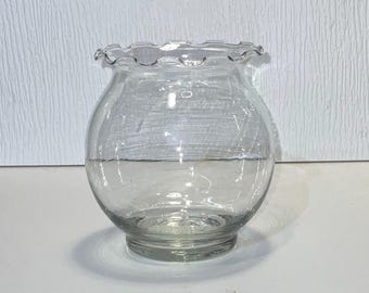 vintage Anchor Hocking vase boule en verre transparent à volants bords festonnés 4 1/2" bol