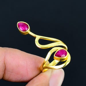 Bague rubis réglable fait main en plaqué or 18 carats, argent sterling 925, bague, bijoux cadeaux