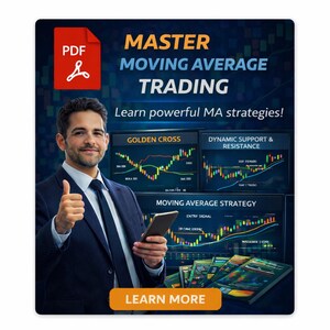 May include: Image promoting "Master Moving Average Trading." It features a man in a suit holding a phone, giving a thumbs-up. The image includes charts and the text "Learn powerful MA strategies!" and "Learn More."