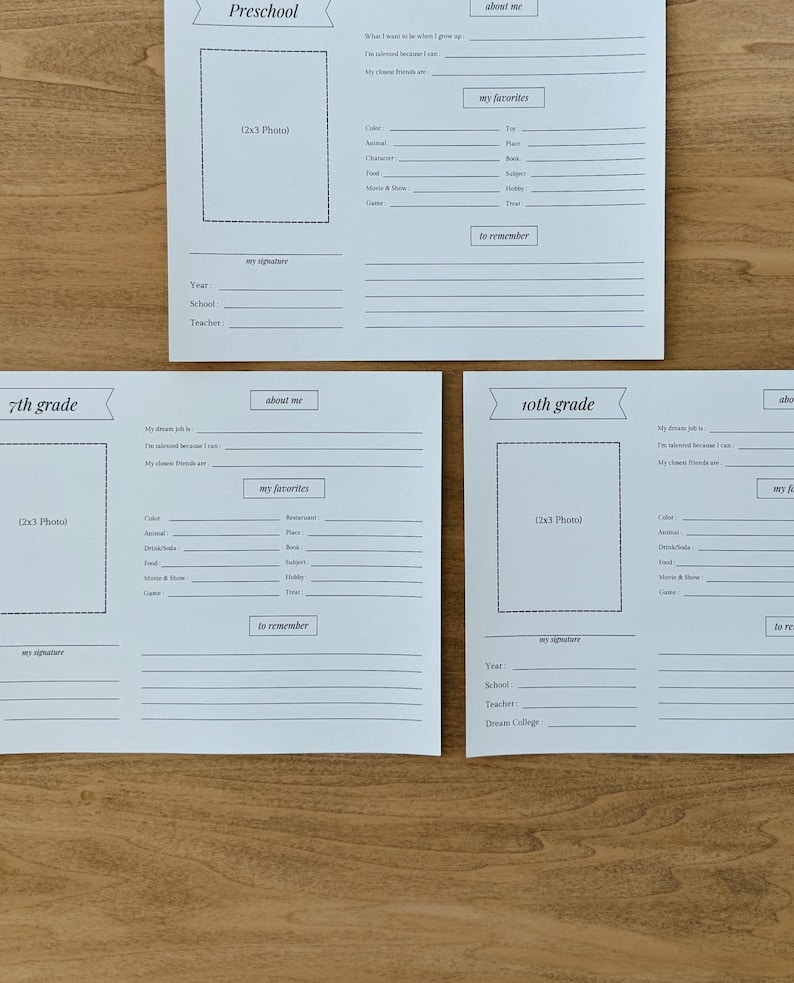 Printable School Memory Box Pages: Back to School Questionnaire (Digital Download) image 6