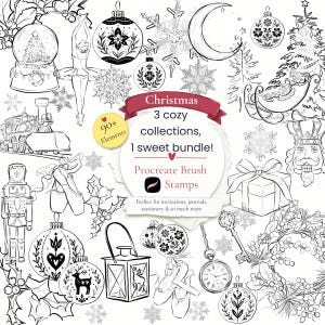 90+ Procreate Christmas Clipart Brush Stamp Set | Nutcracker - Snowflake - Scandi Christmas Ornaments | Nordic Ornaments |Christmas Graphics