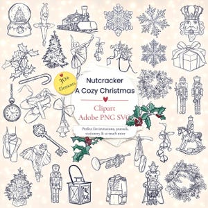 Ensemble d'images clipart de Noël Casse-Noisette | Roi des souris, ballerine et ballet de Noël (PNG/SVG) | Graphismes de Noël mignons | Ensemble PNG hivernal