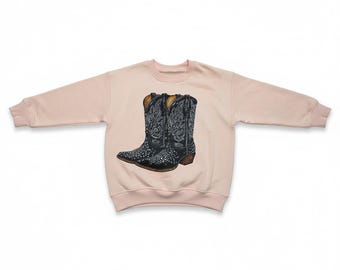 Trendy cowgirl-laarzen met imitatie-strass-steentjes: ruimvallende boxy ronde hals met ronde hals, maat Small