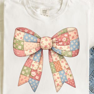 Floral Patchwork Bow PNG | Coquette Cottagecore Sublimation Design | Spring DTF Print | Digital Download