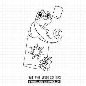 May include: A black and white line drawing of a chameleon sitting on a lantern. The lantern has a sun and flower design. Another lantern floats above. The image includes file type information and a website address.