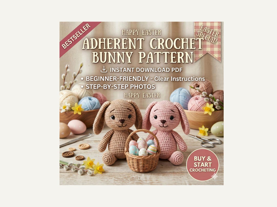 Cute Crochet Bunny Amigurumi PDF Pattern, Long Eared Rabbit Plush Toy ...