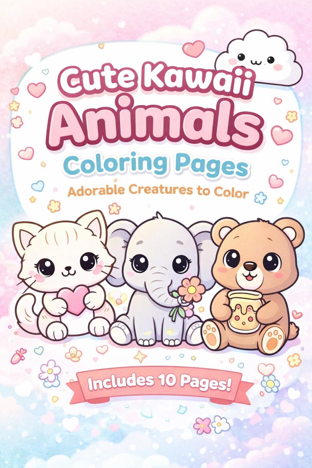 Kawaii Animals Coloring Book | 10 Printable Pages (PDF Download) - Etsy