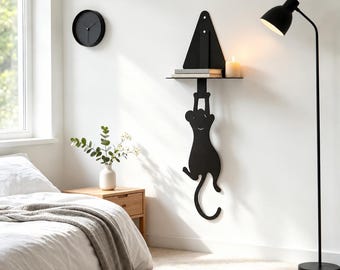 Hangend muisje metalen wandplankje, zwevend plankje met klein muissilhouet, wandplankje voor decoratie, cadeau voor dierenliefhebbers