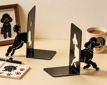 Playful Poodle Bookends, Matte  Metal Book Holders, Poodle Owner Gift, Minimalist Whimsical Home Decor, Book Nook Accessory ( 1 Set )