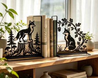 Fox Silhouette Bookends, Matte Woodland Book Holders, Rustic Forest Shelf Decor, Whimsical Cottagecore Decor, Animal Lover Gift (1 Set)