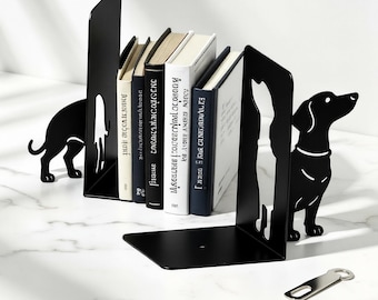 Dog Silhouette Bookends, Matte Metal Book Holders, Dachshund Style Decor, Dog Lover Gift, Minimalist Home & Office Shelf Organizer (1 Set)