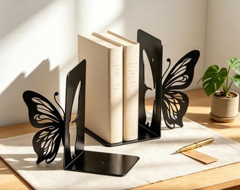 Butterfly Cutout Metal Bookends, Home Library Decor, Modern Minimalist Shelf Decor, Whimsical Book Lover Gift, Desk Organizer (1 Set)
