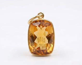 Handmade 18k Gold Citrine Charm | Dainty Gemstone Pendant | Necklace For Her.