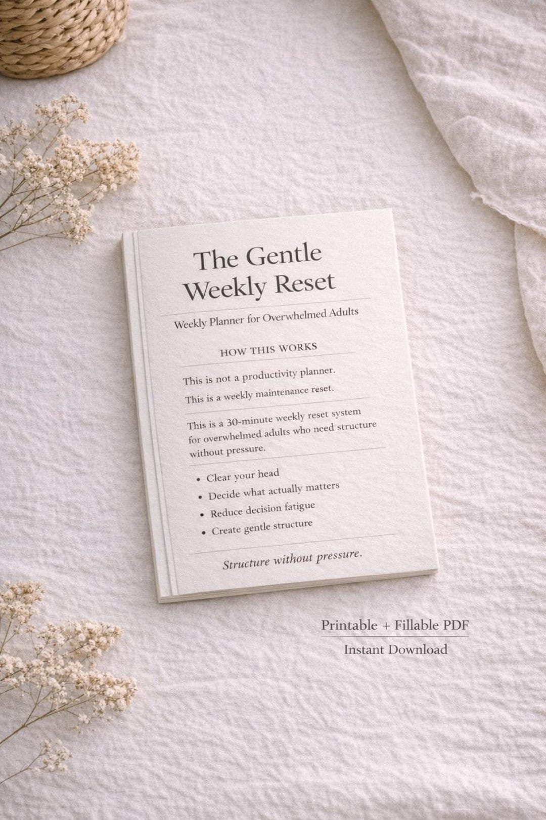 Gentle Weekly Reset System | Mental Load Brain Dump Planner | ADHD ...