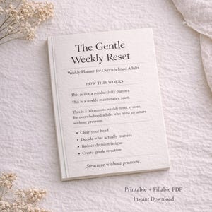 Gentle Weekly Reset System | Mental Load Brain Dump Planner | ADHD Friendly Low Energy Weekly Reset PDF (Printable & Fillable)