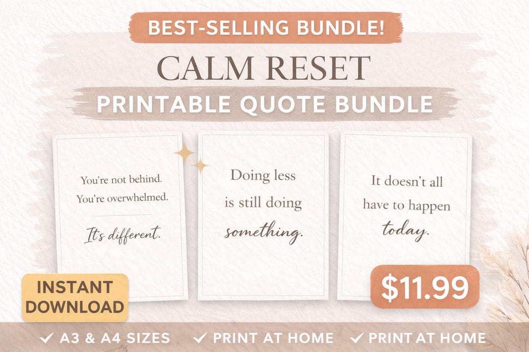 Calm Reset Printable Wall Art Set of 3, Minimalist Neutral Quote ...