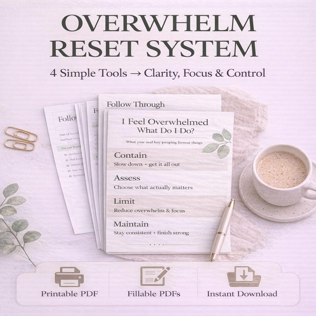 ADHD Reset System Bundle | Overwhelm to Focus Printable Worksheets | C ...