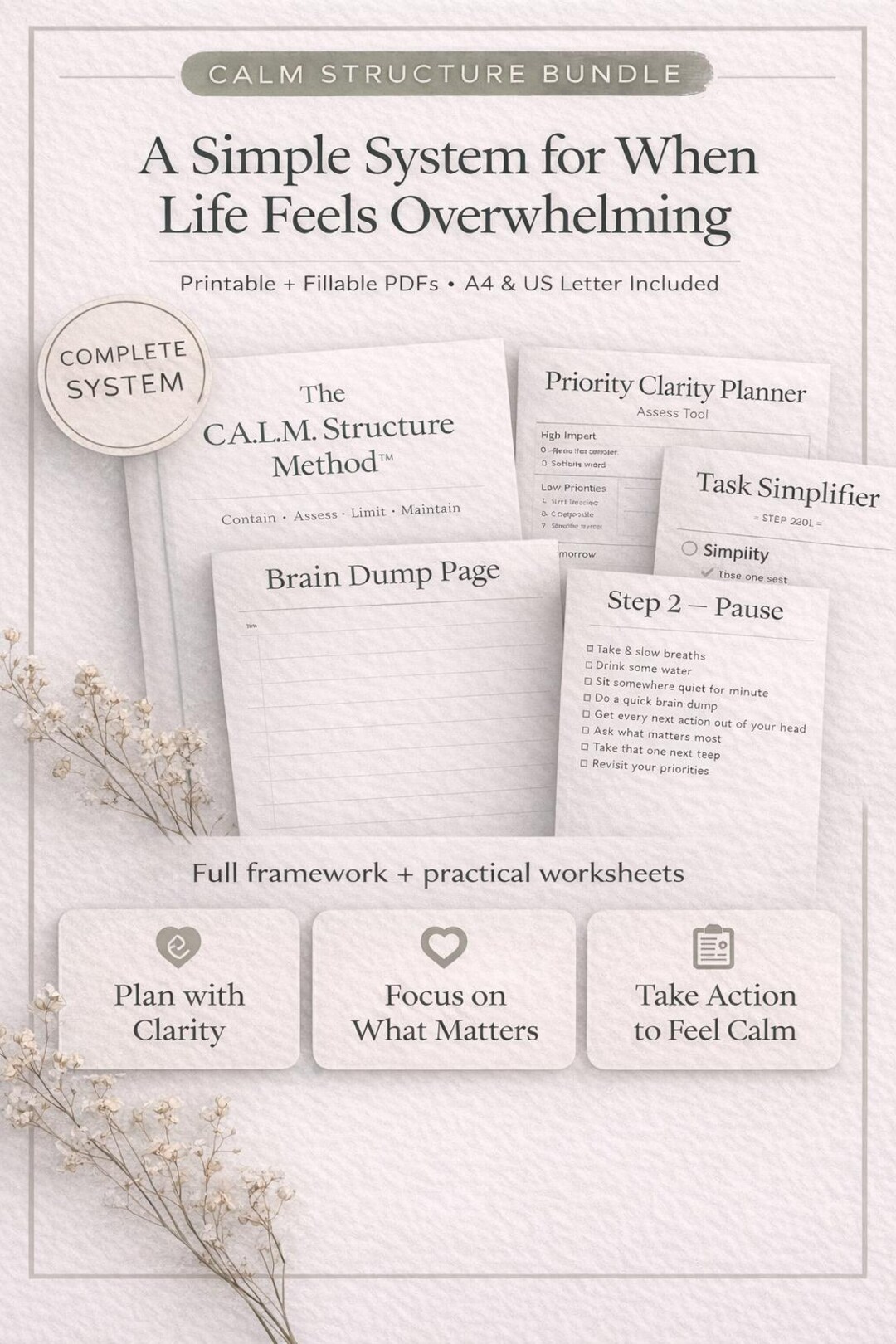 CALM Structure Planner Bundle | ADHD Overwhelm Planner | Brain Dump ...