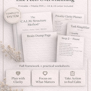 Pack de planification de structures CALM | Planificateur de lutte contre le TDAH | Brain Dump imprimable | Organiseur de charge mentale | Agenda à remplir au format PDF