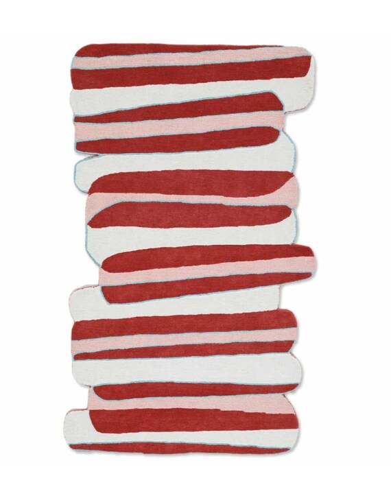 Hand Tufted Abstract Stripe Runner Rug Wool Cotton Modern Statement modern runner rug red strip rug boho modern area custom rug size 8x10