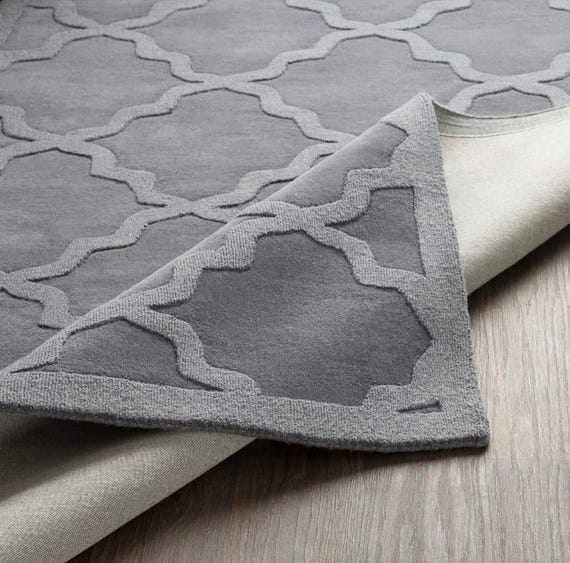 Gray Moroccan Trellis Wool Handtufted Area Rug Modern Geometric Handtufted rug elegance area rug