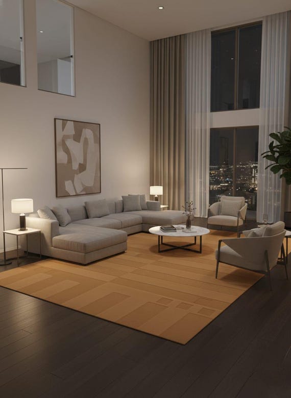 Hand Tufted Minimalist Wool Area Rug Tan texture rug and Home decor 9x12 area rug