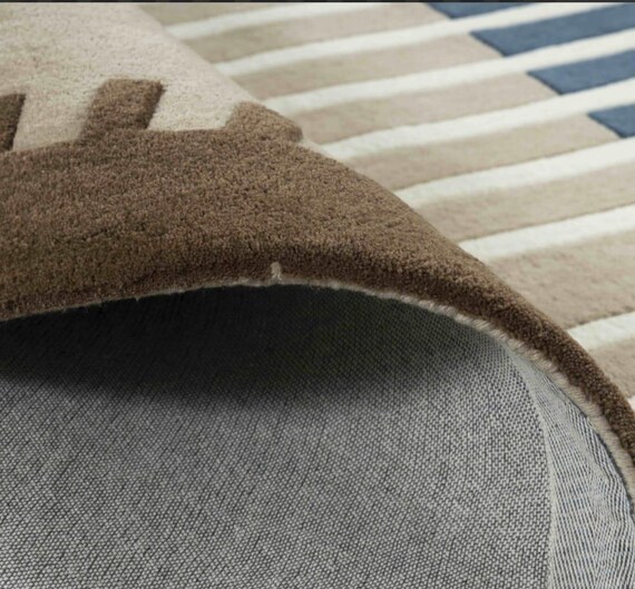 Hand Tufted Geometric Wool Rug Neutral Blue Beige Modern Area Rug 100% Newzealand material