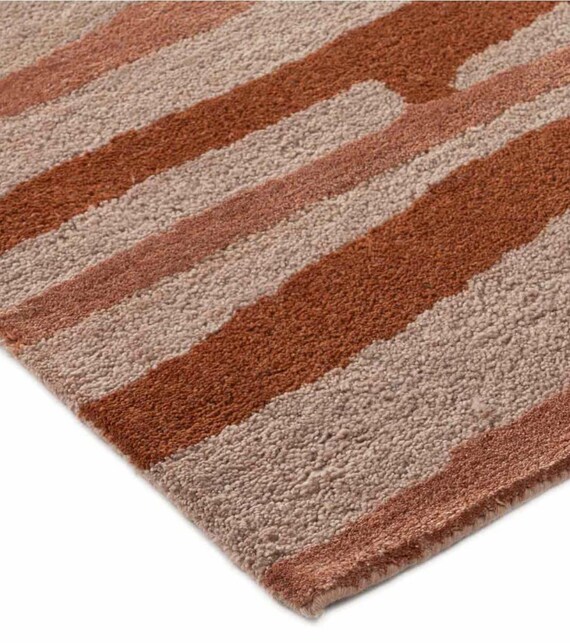 Abstract Striped Area Rug in Warm Terracotta and Beige Tones, Modern Boho Floor Carpet for Living Room Bedroom, Neutral Home Decor Accent
