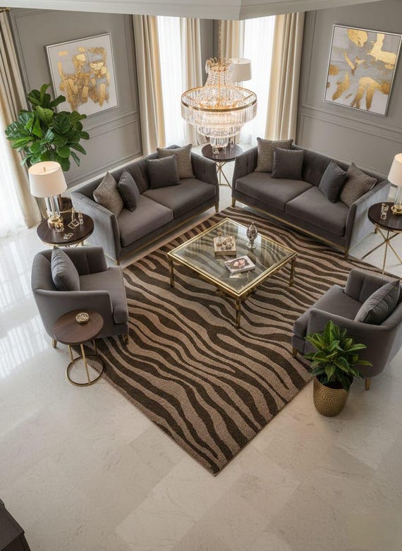 Zebra Print Area Rug Brown Beige Animal Pattern Carpet