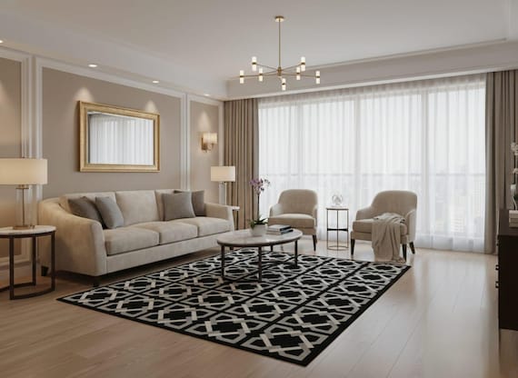 Hand Tufted Geometric Wool and Viscose material Area Rug Black Gray Geometric Handtufted rug