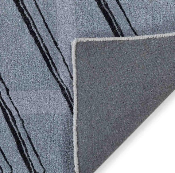 Abstract Wool Area Rug Linear Pattern Modern Gray Floor Decor