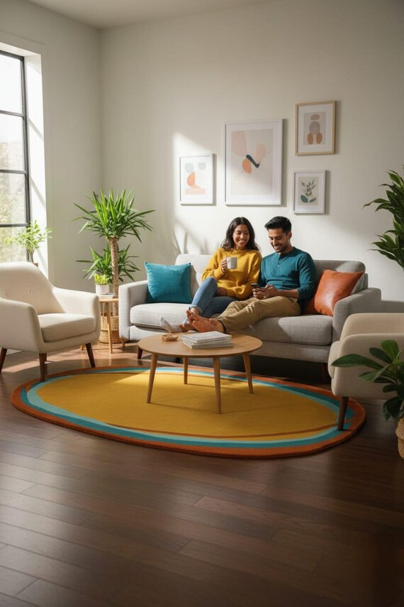 Hand Tufted Wool Round Rug, Modern Colorful Area Rug, Large Circle Rug for Living Room, Bedroom, Dining Room Rug, Entryway Wool Carpet