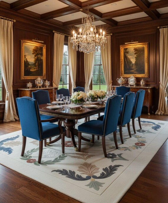 Hand Tufted Floral Rug Vintage Botanical Pattern Decorative Area Rug for Living Room Bedroom Hallway Classic Elegant Home Decor with NZ wool