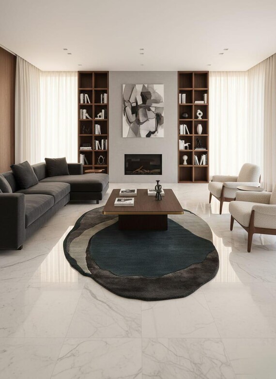 Abstract irregular rug organic shape Hand-tufted rug modern floor decor area rug for living room and bedroom