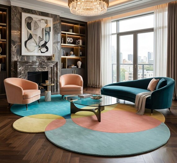 Hand-Tufted Wool Rug - Colorful Overlapping Circles Geometric Area Rug