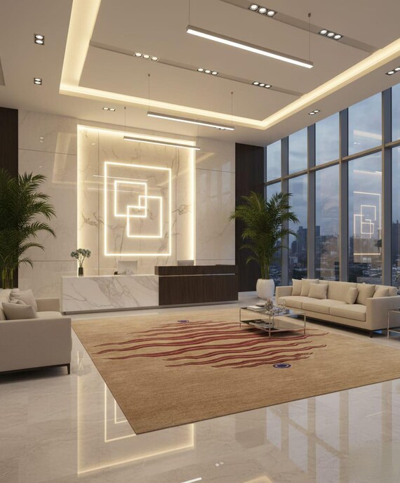 Handtufted Wool Area Rug Abstract Wave Design Neutral Earth Tones neutral rug and minimalist area rug