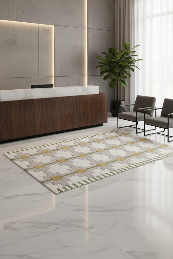 Hand Tufted Wool and Viscose Area Rug Modern Geometric Pattern Loop and Cut Pile Texture Contemporary Living Room Bedroom Carpet