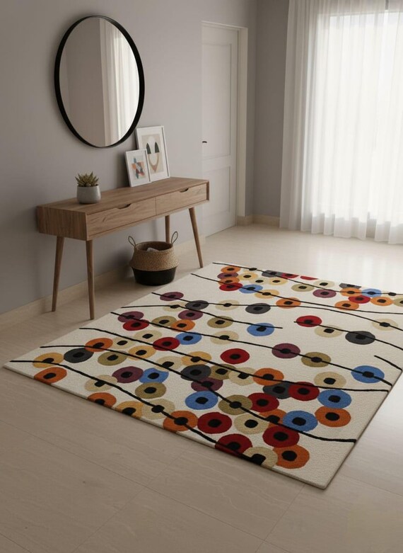 Hand Tufted Abstract Area Rug Wool Multicolor Modern Art Design