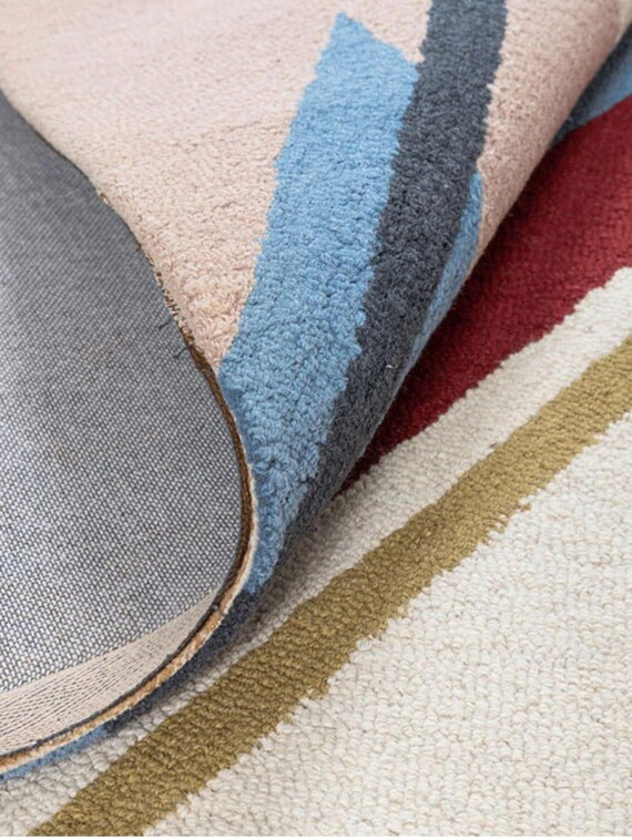 Hand Tufted Abstract Geometric Area Rug Wool Modern Color Block