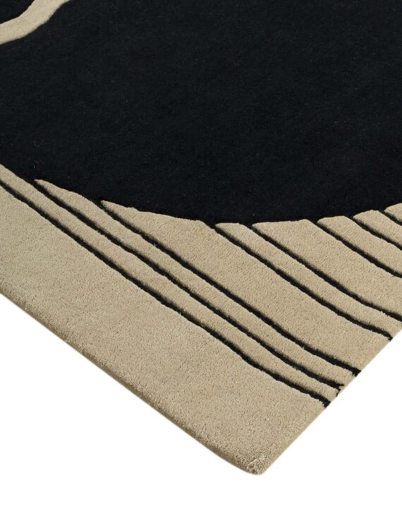 Hand Tufted Abstract Circle Rug Wool Cotton Modern Graphic rug black neutral area rug minimalist rug 8x10 9x12 10x14