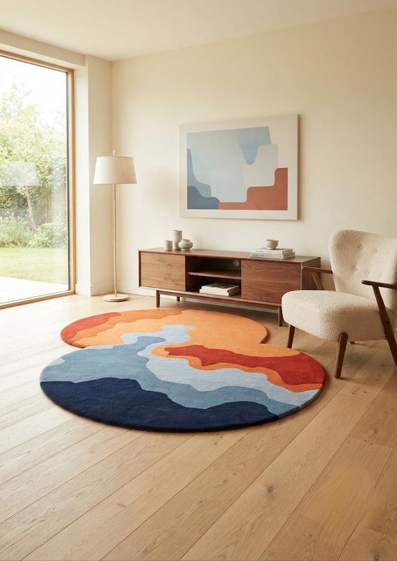Modern Abstract Irregular Rug, Handmade New Zealand Wool Rug, Colorful Organic Shape Carpet, Contemporary Statement Floor Rug