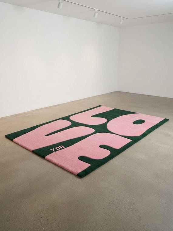 Modern Abstract Pink Green Rug, Hand Tufted New Zealand Wool Carpet, Contemporary Geometric Area Rug, Luxury Designer Floor Decor