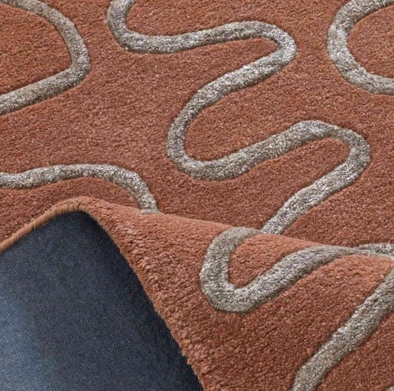 Hand Tufted Abstract Terracotta Wool Rug Modern Area Decor