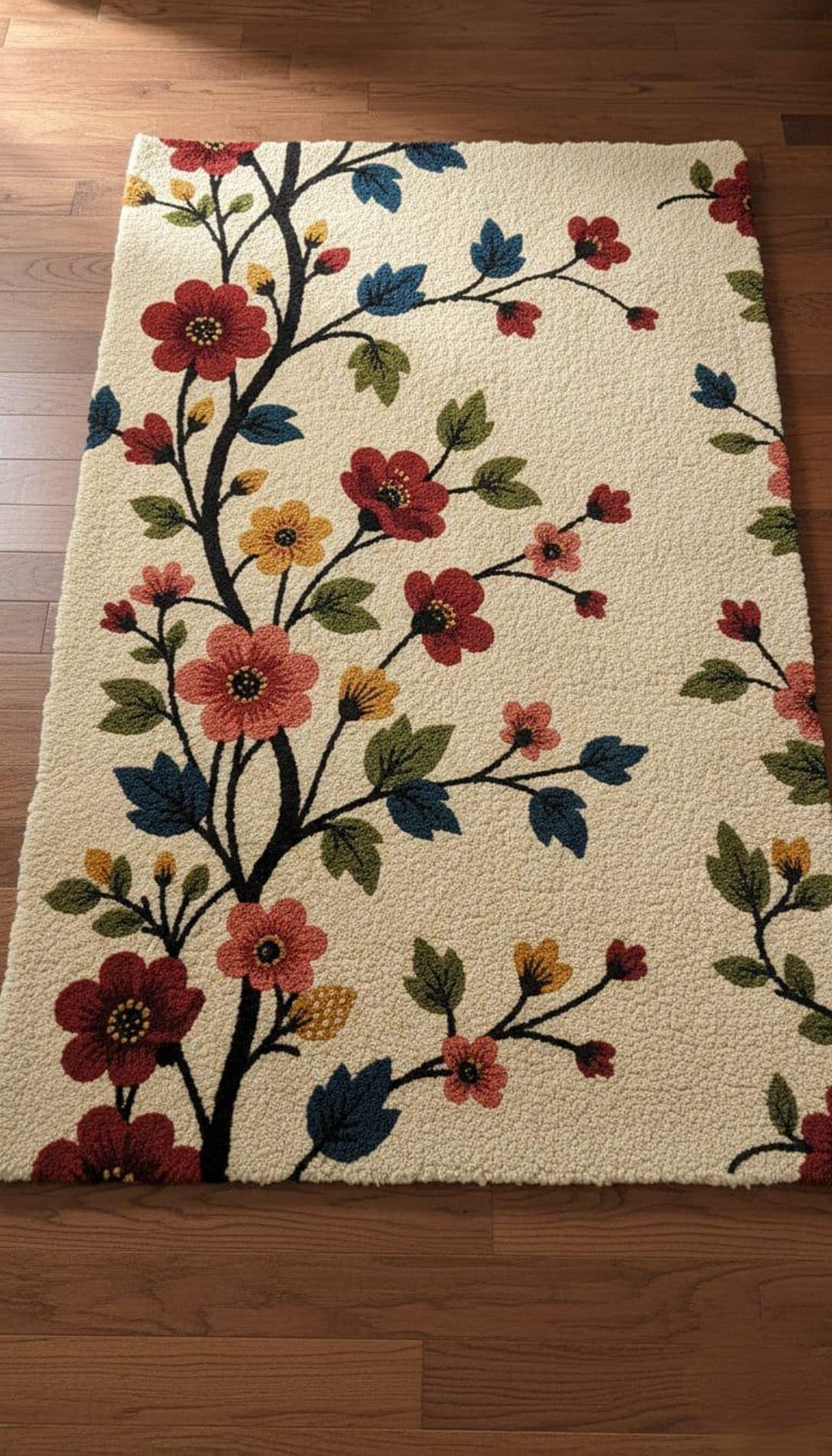 Hand Tufted Wool Floral Area Rug, Cream Botanical Living Room Carpet - Etsy
