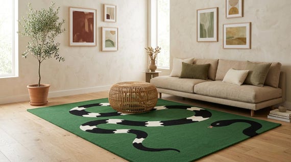 Hand-Tufted Green Snake Wool Area Rug | Modern Statement Carpet